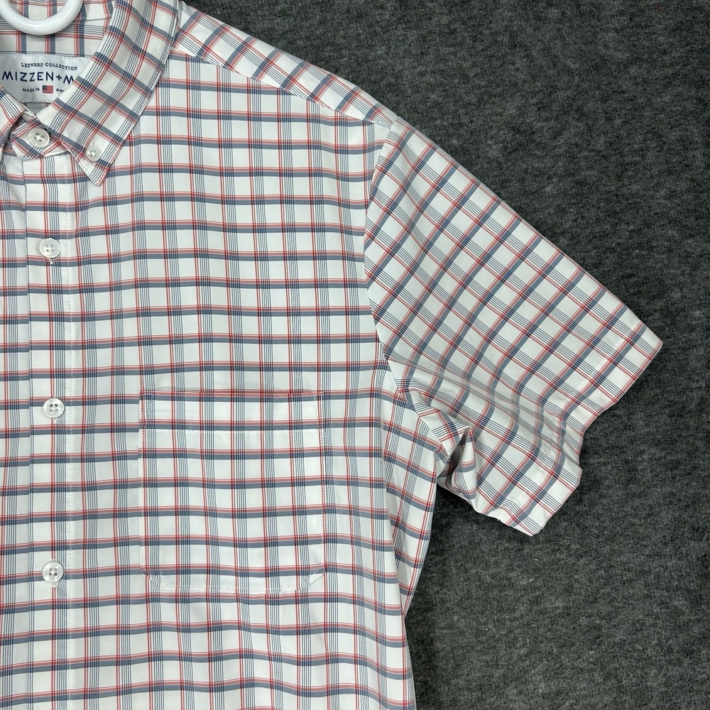 Mizzen Main Shirt Mens Large White Blue Plaid Button Up Trim Leeward performance - Picture 3 of 10